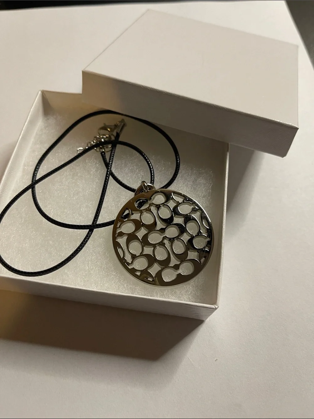 Coach Silver-Tone C Logo Cutout Pendant Necklace - Women Jewelry